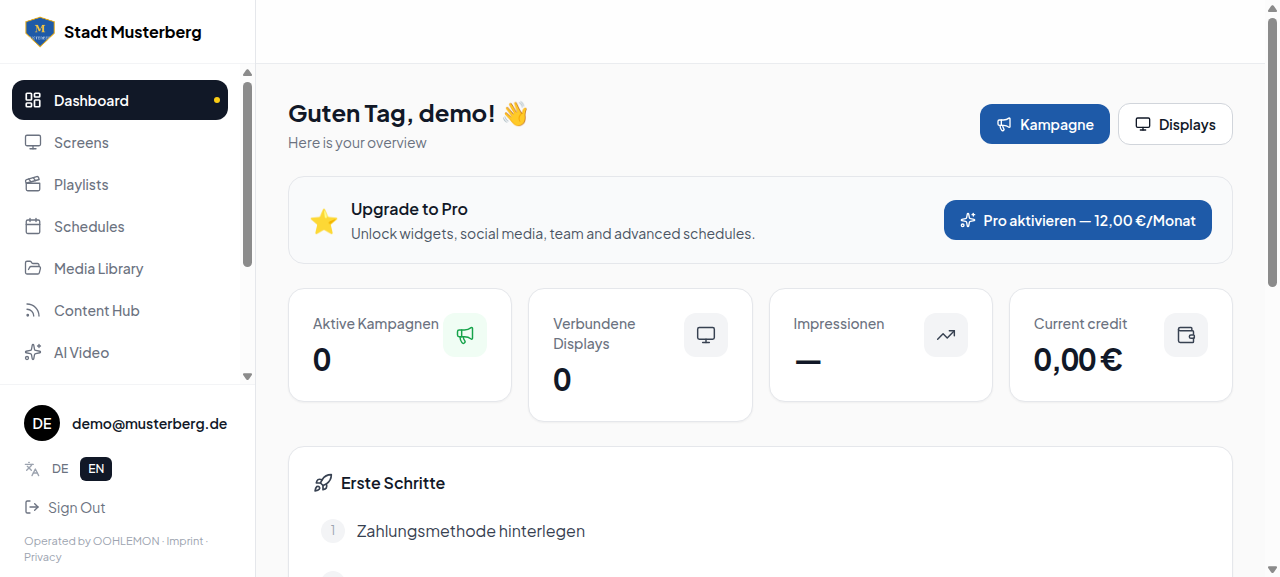 White Label Dashboard im Design der Stadt Musterberg
