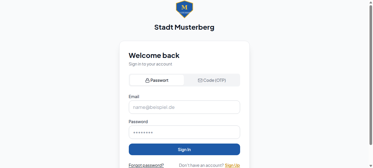 White Label Login im Design der Stadt Musterberg